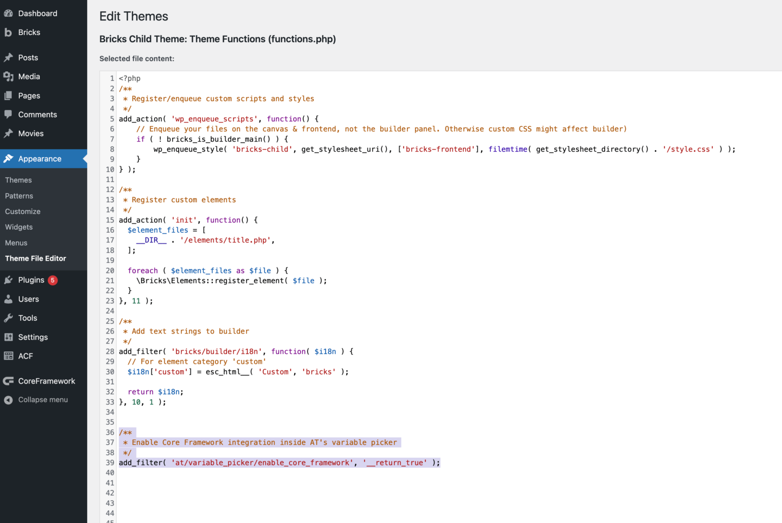 Enable Core Framework integration inside the Variable Picker - Advanced ...