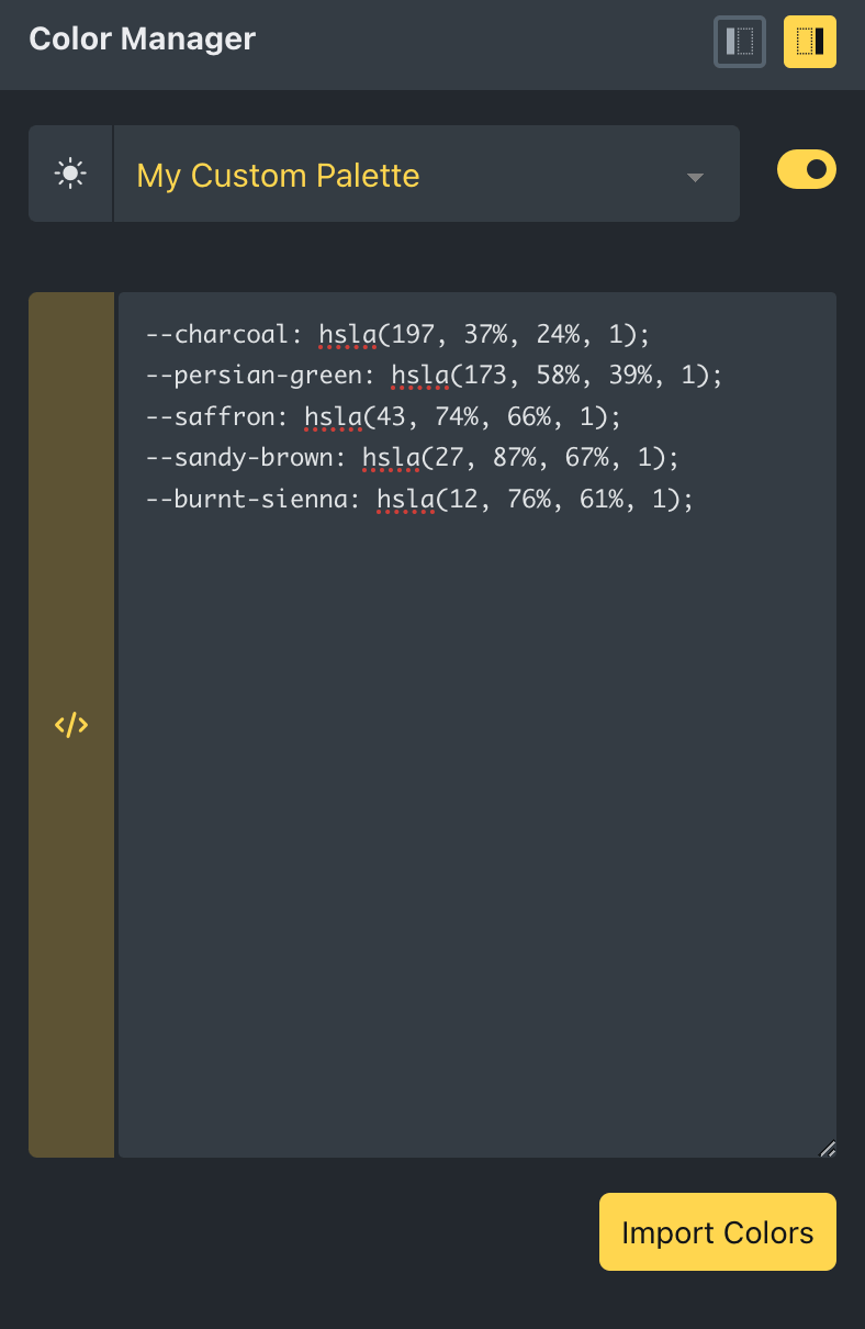 How to import a Color Palette from Coolors - Advanced Themer